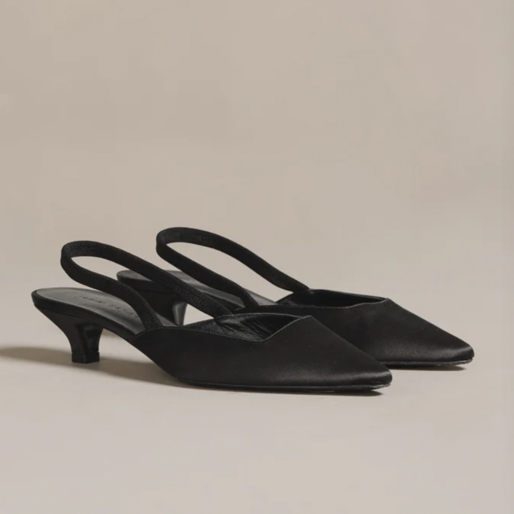 JENNI KAYNE Chic Black Satin Kitten Heel Sandals Sz 39 NEW $475!! - Picture 2 of 6